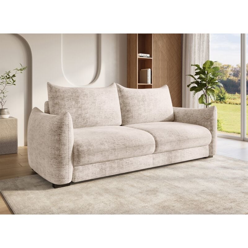 COLBY - Canapé convertible avec coffre 3 places en velours chiné beige COLBY