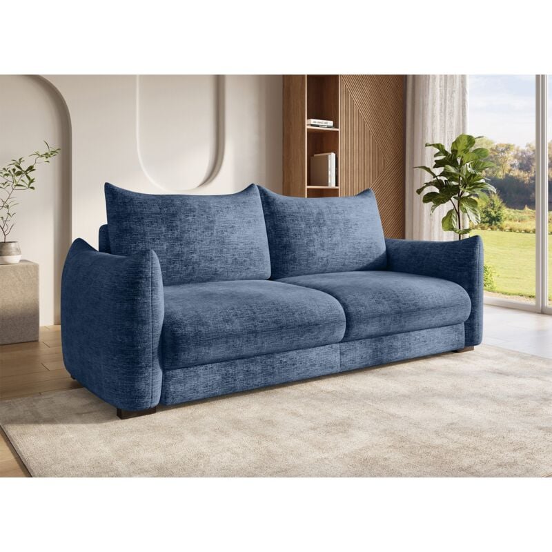 Deco In Paris - colby - Canapé convertible avec coffre 3 places en velours chiné bleu colby