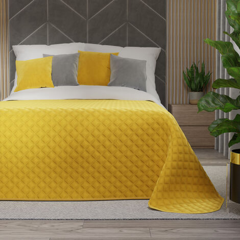 Colcha acolchada VELVI - Amarillo soleado - 170x210 cm