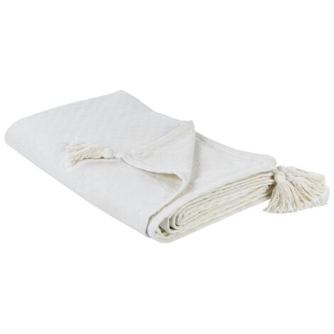 Colcha con borlas para cama algodón 220 x 200 cm blanco crema Lindula