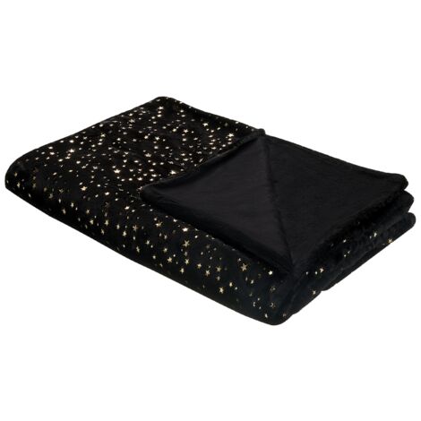 Colcha de poliéster negro 150 x 200 cm manta patrón de estrella dorada sala de estar dormitorio Alazeya