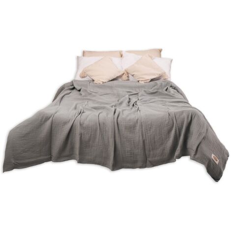 Colcha decorativa MUSLIN gris oscuro 240x210 MATEX