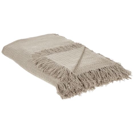 Colcha decorativa para cama con borlas fabricada en algodón en color gris pardo 200 x 220 cm Yerbent