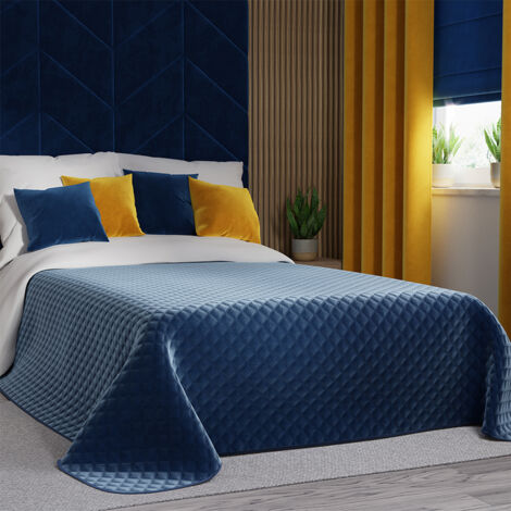 Colcha VELVI 220x240cm - Elegancia azul marino con estampado geométrico