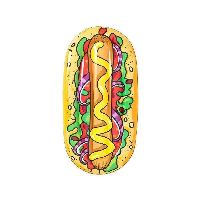 Trade Shop Traesio - Colchoneta Hinchable Isla Hot Dog Estampado Pvc Mar Piscina 190 X 109 Cm