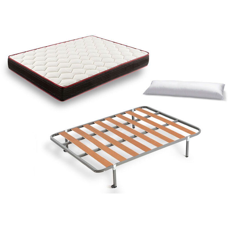 

Hogar24 - Colchon viscoelastico reversible Memory Fresh 3D + Somier con patas + ruedas + Almohada de fibra resinada hipoalergenica 135x200cm