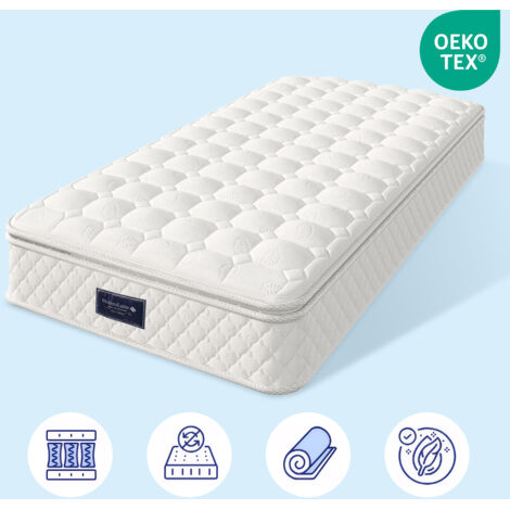 Colchón 90x200 cm Grosor 30 cm certificado Oeko-Tex 100% poliéster firmeza H3 blanco