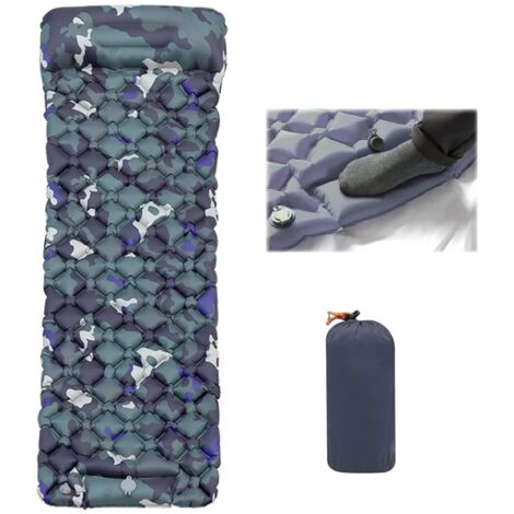 Colchón autoinflable aislante con bomba de pie y almohada - Colchón impermeable para camping - Colchón plegable para exteriores - Senderismo (Camuflaje)