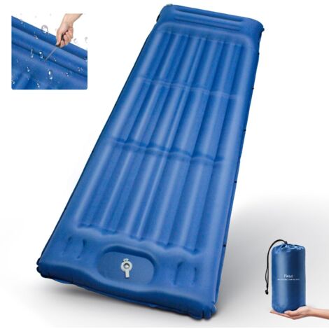 Colchón autoinflable de camping de 12 cm, ultraligero y portátil, con bomba de pie integrada y almohada incluida, ideal para senderismo, trekking, viajes y acampadas al aire libre, color azul medianoc
