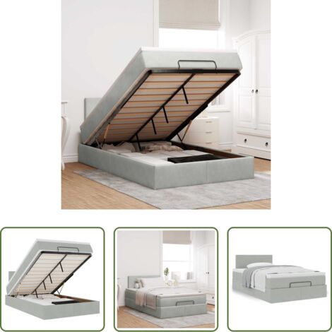 Colchón -  Cama otomana con colchón 120x190 cm terciopelo gris claro