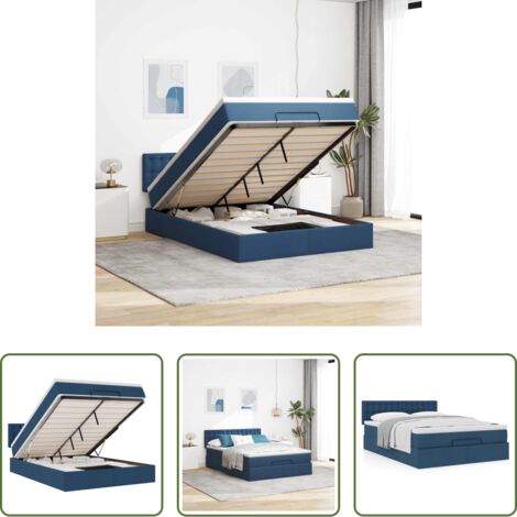 Colchón -  Cama otomana con colchón tela azul 140x190 cm