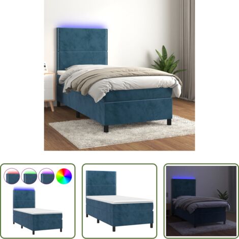 Colchón con LED -  Cama box spring colchón y LED terciopelo azul oscuro 80x200 cm