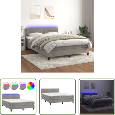 Colchón con LED -  Cama box spring colchón y LED terciopelo gris claro 140x200 cm