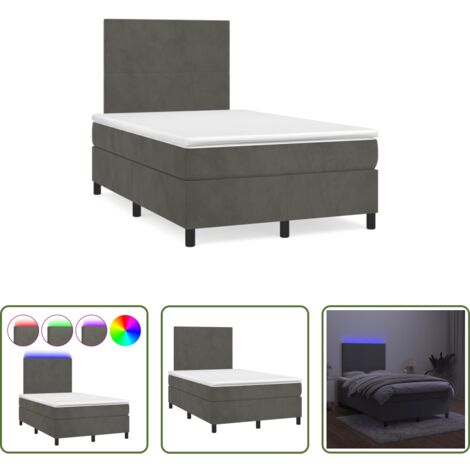 Colchón con LED -  Cama box spring colchón y LED terciopelo gris oscuro 120x190 cm