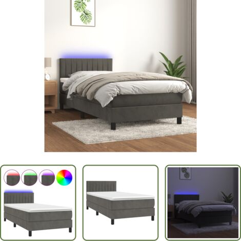 Colchón con LED -  Cama box spring colchón y LED terciopelo gris oscuro 80x200 cm