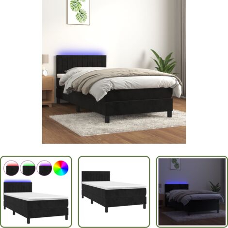 Colchón con LED -  Cama box spring colchón y LED terciopelo negro 100x200 cm