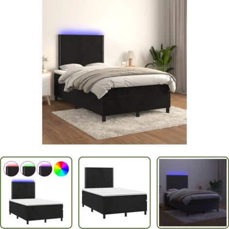 Colchón con LED -  Cama box spring colchón y LED terciopelo negro 120x200 cm
