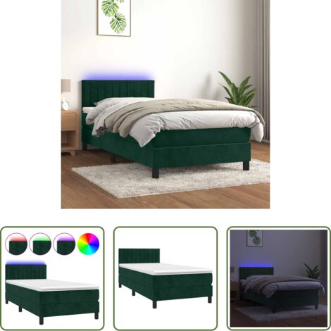 Colchón con LED -  Cama box spring colchón y LED terciopelo verde oscuro 80x200 cm