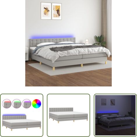 Colchón con LED -  Cama box spring con colchón tela y LED gris claro 200x200 cm
