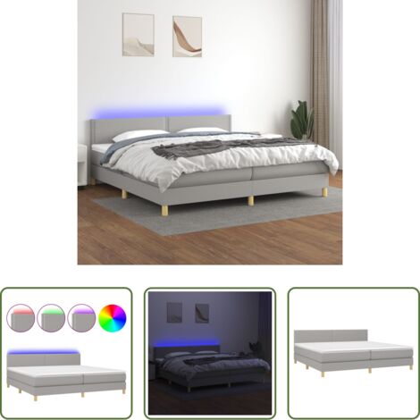 Colchón con LED -  Cama box spring con colchón tela y LED gris claro 200x200 cm
