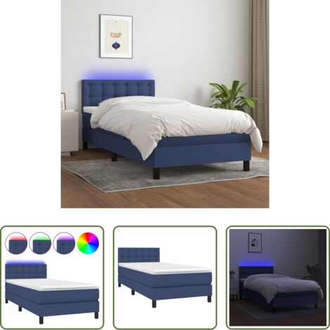 Colchón con luces LED -  Cama box spring colchón y luces LED tela azul 100x200 cm