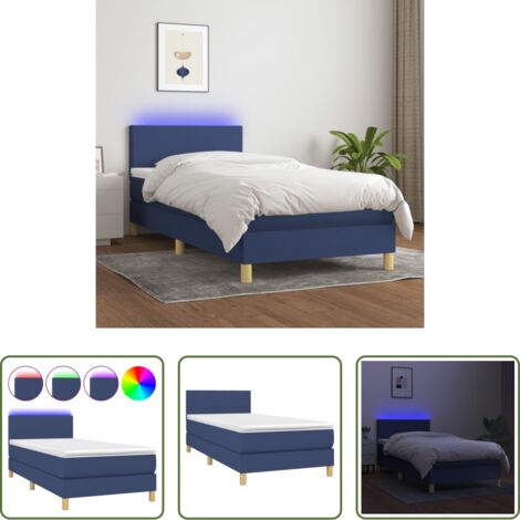 Colchón con luces LED -  Cama box spring colchón y luces LED tela azul 80x200 cm