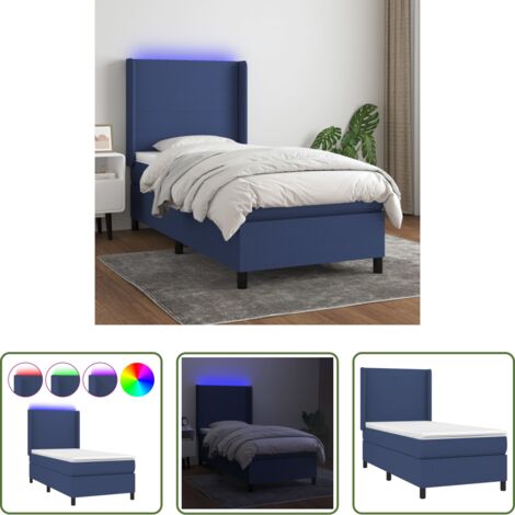 Colchón con luces LED -  Cama box spring colchón y luces LED tela azul 90x200 cm