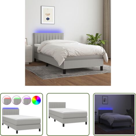 Colchón con luces LED -  Cama box spring colchón y luces LED tela gris claro 100x200 cm