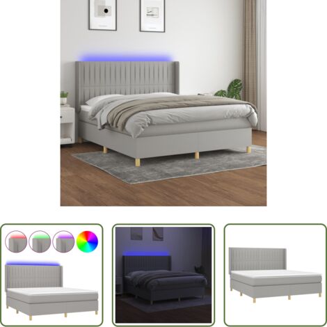 Colchón con luces LED -  Cama box spring colchón y luces LED tela gris claro 180x200 cm