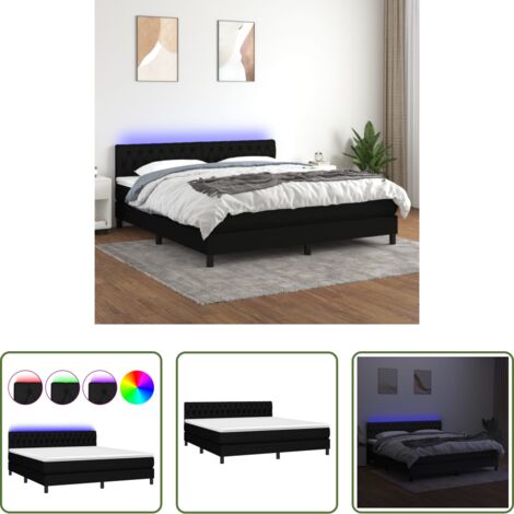 Colchón con luces LED -  Cama box spring colchón y luces LED tela negro 180x200 cm