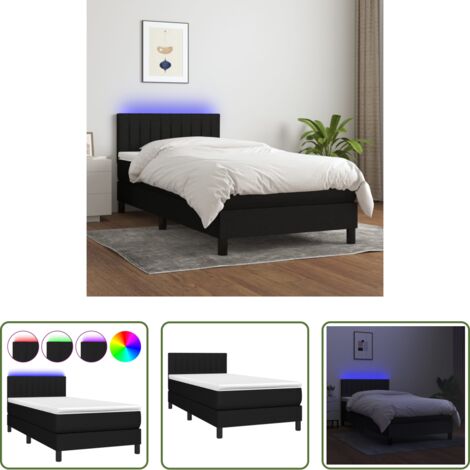 Colchón con luces LED -  Cama box spring colchón y luces LED tela negro 80x200 cm