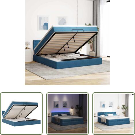 Colchón con luces LED -  Cama otomana con colchones y luces LED azul oscuro 200x200 cm