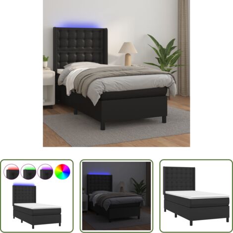 Colchón con luz LED -  Cama box spring colchón y LED cuero sintético negro 100x200 cm
