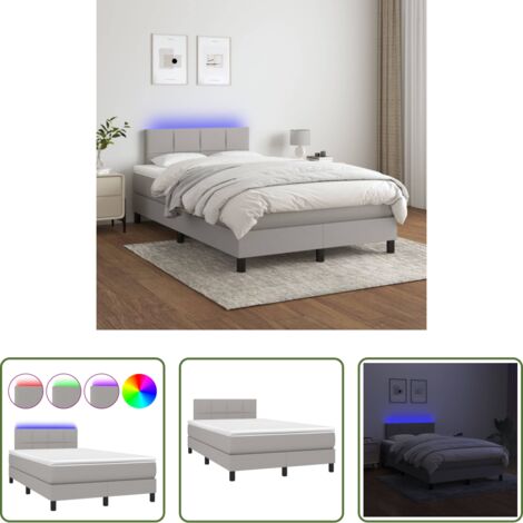 Colchón con luz LED -  Cama box spring con colchón tela y LED gris claro 120x200 cm