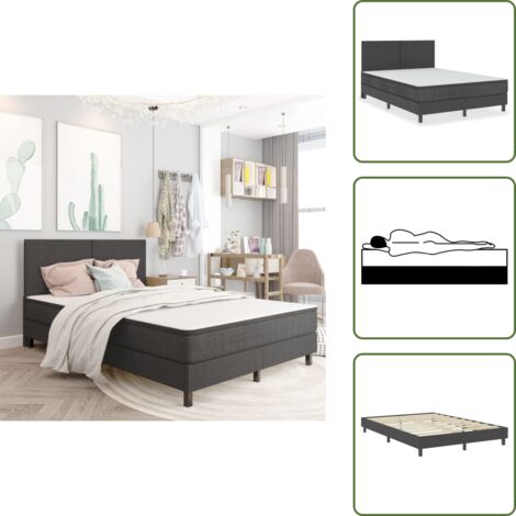 Colchón con muelles - vidaXL Cama box spring tela gris oscuro 180x200 cm - Cama con sobrecolchón
