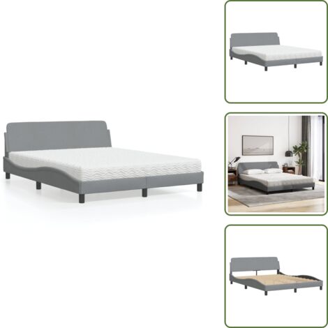 Colchón de 3 capas - vidaXL Cama con colchón Dover de tela gris claro 160x200 cm - Cama con cabecero