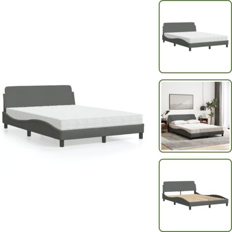 Colchón de 3 capas - vidaXL Cama con colchón Dover tela gris oscuro 140x190 cm - Cama con cabecero