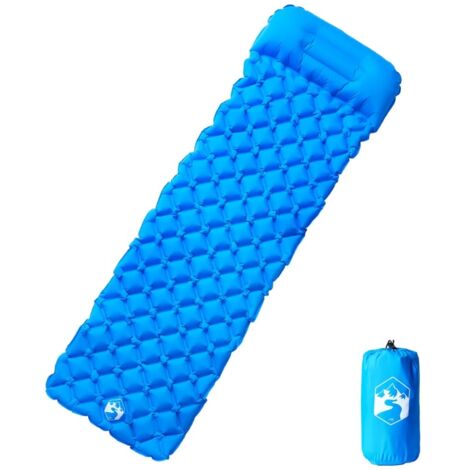 Colchón de camping inflable con almohada 1 persona azul