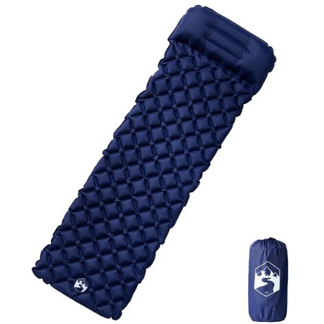 Colchón de camping inflable con almohada 1 persona azul marino