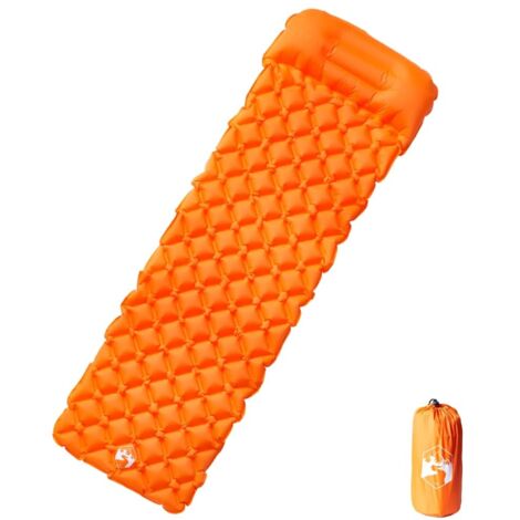 Colchón de camping inflable con almohada 1 persona naranja