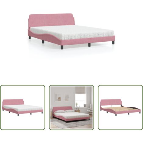 Colchón de espuma -  Cama con colchón Dover terciopelo rosa 160x200 cm