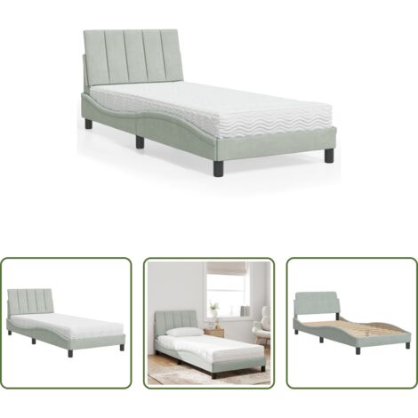 Colchón de espuma -  Cama con colchón Hanko terciopelo gris claro 80x200 cm