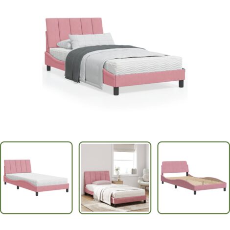 Colchón de espuma -  Cama con colchón Hanko terciopelo rosa 100x200 cm