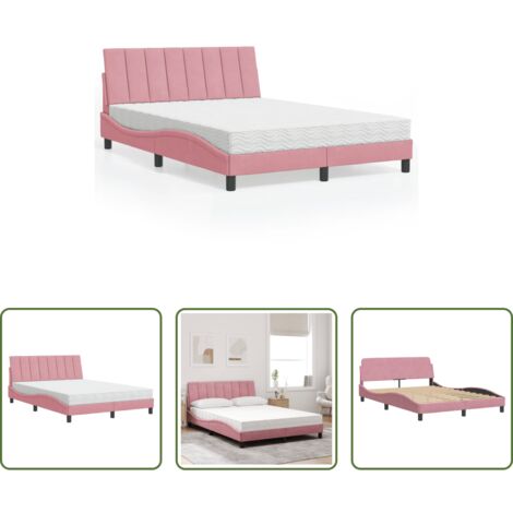 Colchón de espuma -  Cama con colchón Hanko terciopelo rosa 120x200 cm