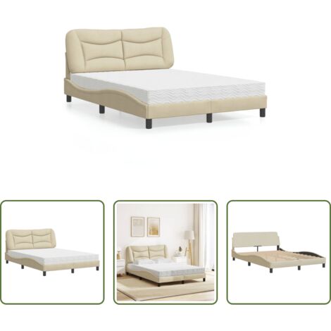 Colchón de espuma -  Cama con colchón Hvar tela color crema 140x190 cm