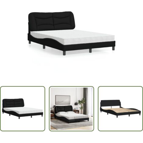 Colchón de espuma -  Cama con colchón Hvar tela negro 120x200 cm