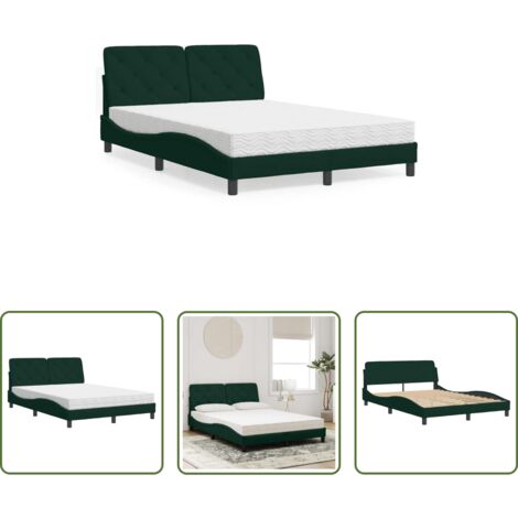 Colchón de espuma -  Cama con colchón terciopelo verde oscuro 120x200 cm