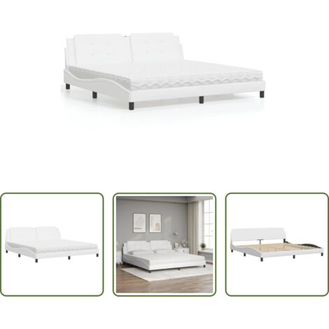 Colchón de espuma -  Cama con colchón Zadar cuero sintético blanco 200x200 cm
