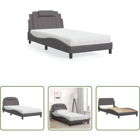 Colchón de espuma -  Cama Viana con colchón cuero sintético gris 100x200 cm