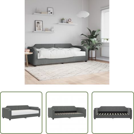 Colchón de espuma -  Sofá cama con colchón tela gris oscuro 100x200 cm